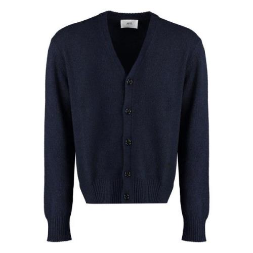 Geborduurde Cashmere Cardigan Ami Paris , Blue , Heren