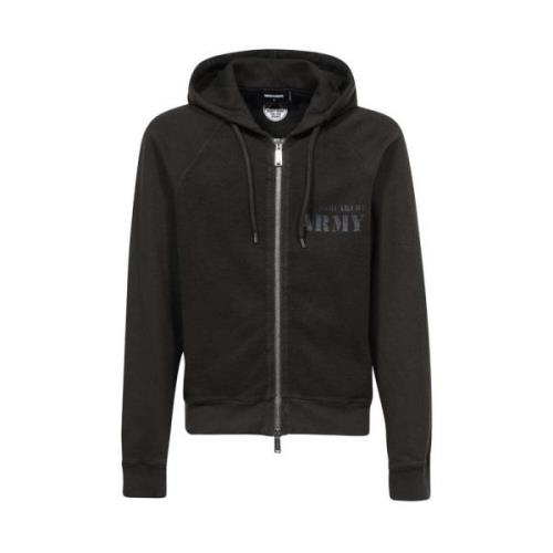 Katoenen Full Zip Hoodie met Logo Dsquared2 , Green , Heren