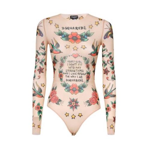 Gedrukte Tule Bodysuit Dsquared2 , Multicolor , Dames