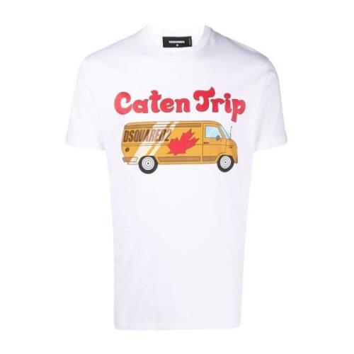 Grafisch Bedrukt Heren T-shirt - Caten Trip Dsquared2 , White , Heren