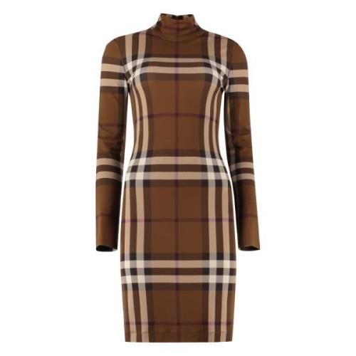 Turtleneck Geruite Mini Jurk Burberry , Brown , Dames