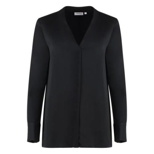 V-hals Crêpe Blouse met Cut-out Mouwen Calvin Klein , Black , Dames