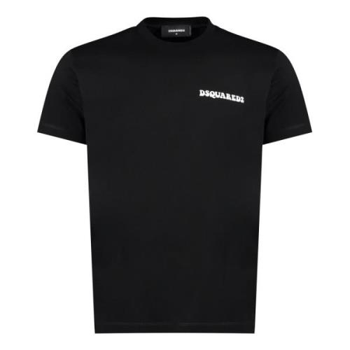 Geribbelde Katoenen T-shirt Dsquared2 , Black , Heren