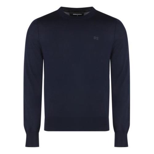 Geribbelde Wol Crew-Neck Sweater Dsquared2 , Blue , Heren