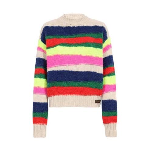 Geribbelde Crew-Neck Sweater Alpaca Wol Dsquared2 , Multicolor , Dames