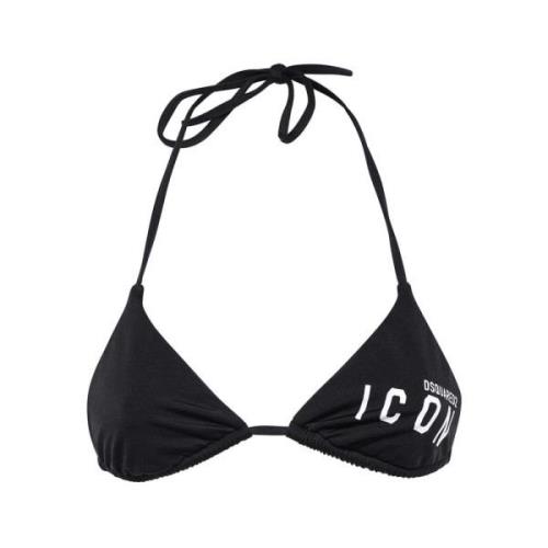 Logo Print Triangel Bikini Top Dsquared2 , Black , Dames