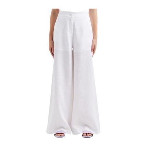 Witte Linnen Wijde Pijp Broek Emporio Armani , White , Dames