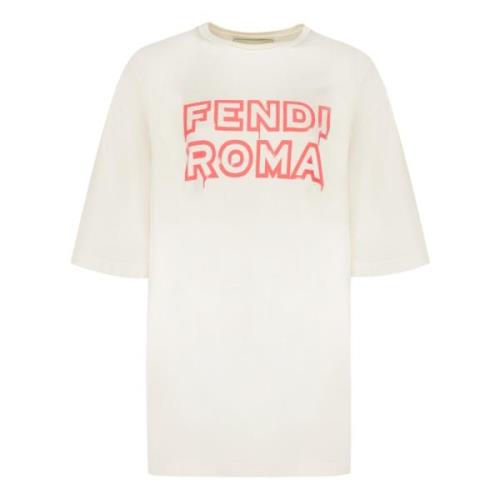 Logo Print Katoenen T-shirt Fendi , White , Dames