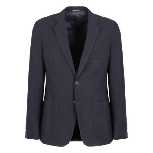 Ribgebreide Reverskraag Blazer Giorgio Armani , Blue , Heren