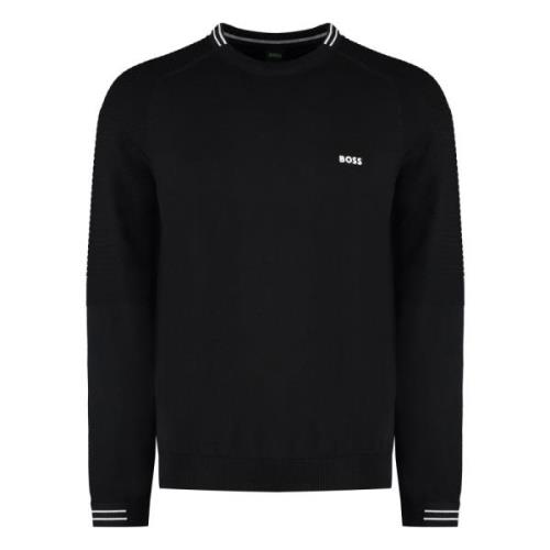 Katoenen Crew-Neck Sweater Geribbelde Boorden Hugo Boss , Black , Here...