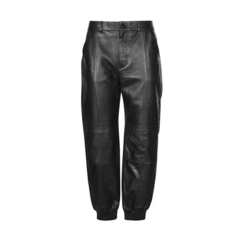 Geribbelde Leren Broek Karl Lagerfeld , Black , Dames