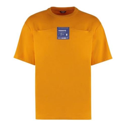 Katoenen Crew-Neck T-shirt met Voorzak K-Way , Orange , Heren