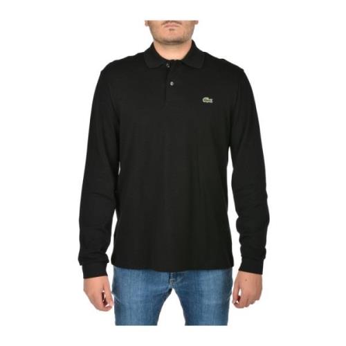 Lange Mouw Katoenen Poloshirt Lacoste , Black , Heren