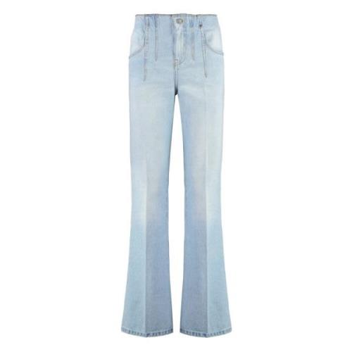 Flared jeans met leren logolabel Victoria Beckham , Blue , Dames