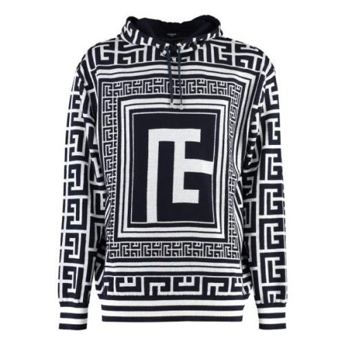 Jacquard Logo Gebreide Hoodie Balmain , Multicolor , Heren