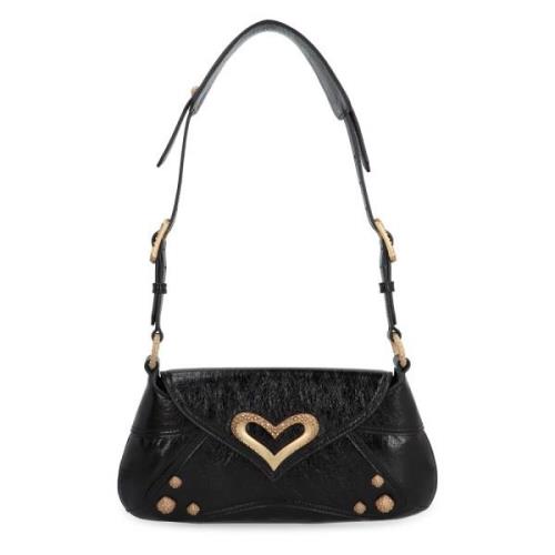 Vintage Leren Tas met Magnetische Flap Pinko , Black , Dames