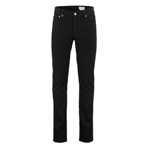 Slim Fit Jeans met Leren Logo Tag Alexander McQueen , Black , Heren