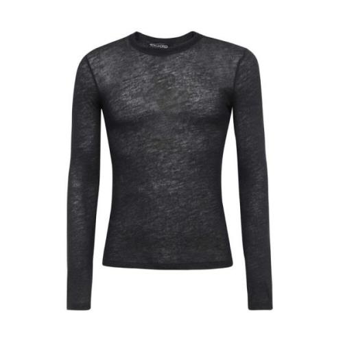 Kasjmier Geribbelde Crew-Neck Sweater Tom Ford , Black , Dames