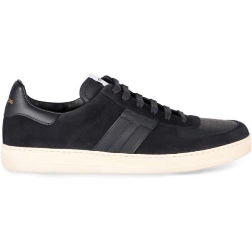 Lage sneakers met gladleren inzetstukken Tom Ford , Blue , Heren