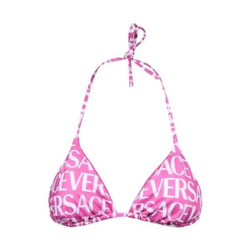 Logo Print Driehoek Bikini Top Versace , Pink , Dames