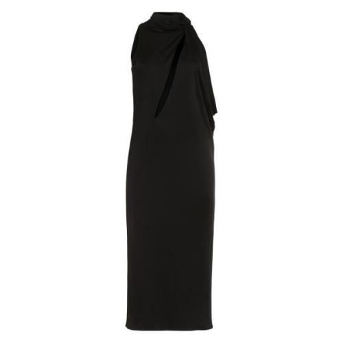 Viscose Jurk met Gedrapeerd Voorpand Versace , Black , Dames