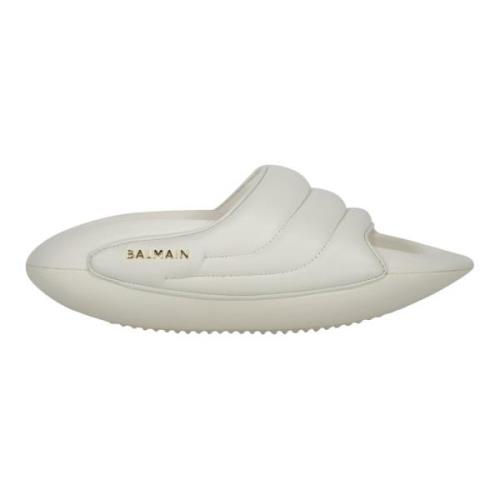 Gevoerde Leren Slides met Plateau Balmain , White , Dames