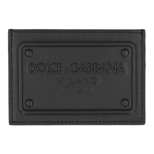 Geëmbosseerde Logo Leren Kaarthouder Dolce & Gabbana , Black , Heren