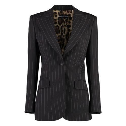 Pinstripe Blazer met Luipaardprint Voering Dolce & Gabbana , Brown , D...