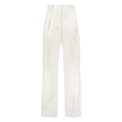 Geplooide zijden linnen broek Salvatore Ferragamo , White , Dames