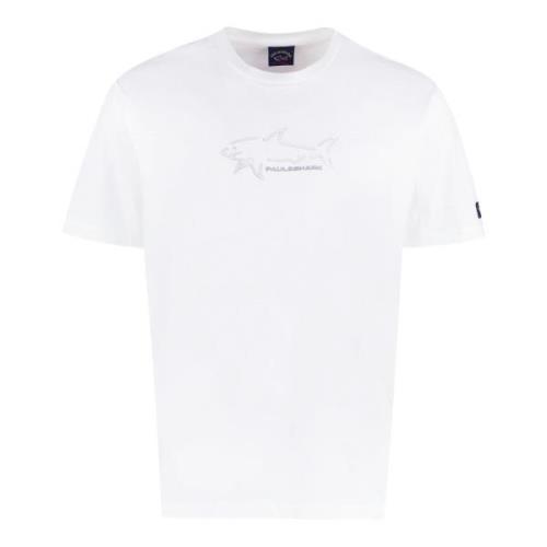 Katoenen T-shirt met Logo Patch Paul & Shark , White , Heren