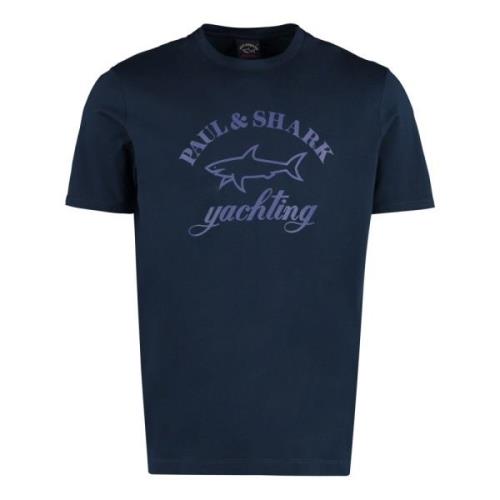 Logo Print Katoenen T-shirt Paul & Shark , Blue , Heren