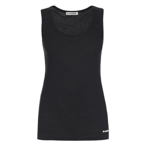 Geribbelde Katoenen Tanktop Jil Sander , Blue , Dames