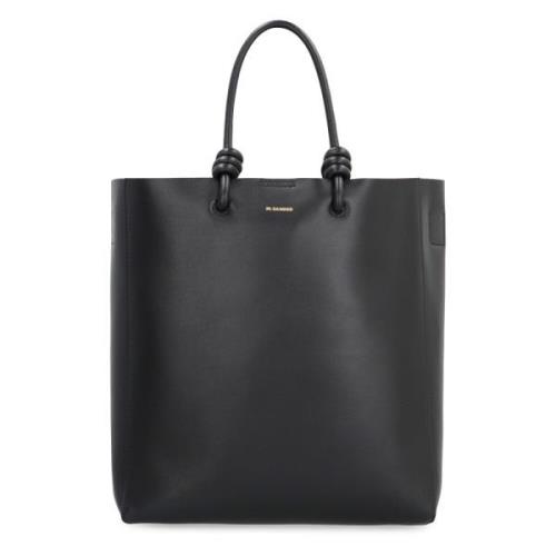 Leren tote met schouderband Jil Sander , Black , Dames