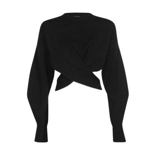 Geribbelde Crew-Neck Wolmix Trui Alexander McQueen , Black , Dames