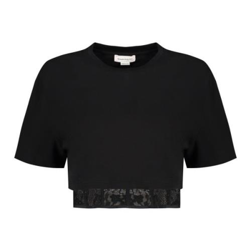 Katoenen korte top met kant Alexander McQueen , Black , Dames