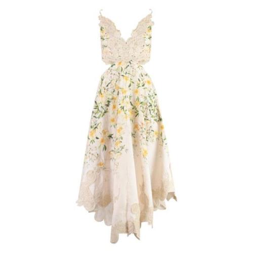 Bloemen Linnen Jurk met Uitsnijdingen Zimmermann , Beige , Dames