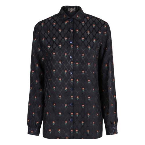 Geometrisch Bloemen Jacquard Zijden Shirt Etro , Black , Dames