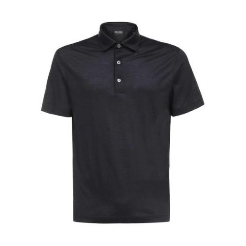 Wollen Polo Shirt met Zijdelingse Splitten Ermenegildo Zegna , Blue , ...