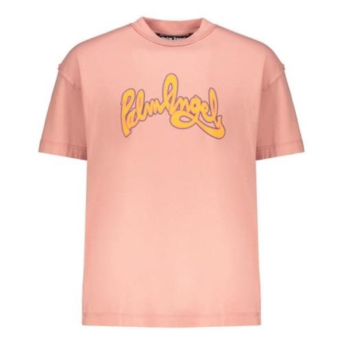 Logo Print Katoenen T-shirt Palm Angels , Pink , Heren