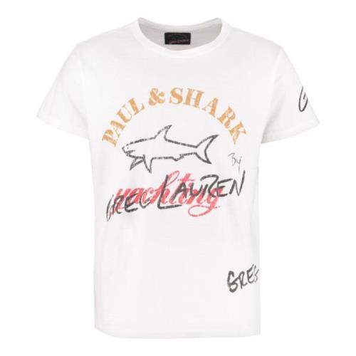 Katoenen Oversized Fit Bedrukt T-shirt Paul & Shark , White , Heren