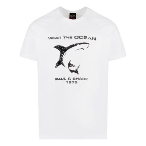 Katoenen T-shirt met Front Print Paul & Shark , White , Heren