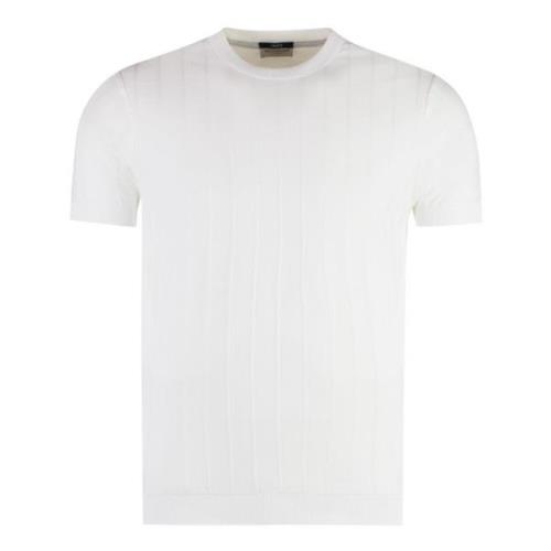 Geribbelde Katoenen Crew-Neck T-shirt Paul & Shark , White , Heren