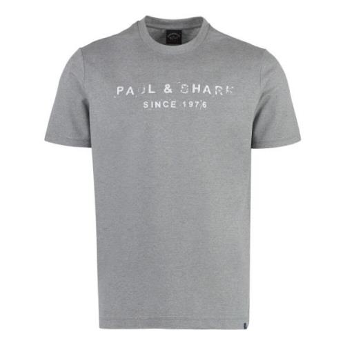 Katoenen Logo T-shirt Ribgekraagd Paul & Shark , Gray , Heren