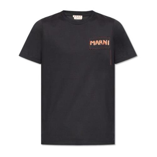 T-shirt met logo Marni , Black , Heren