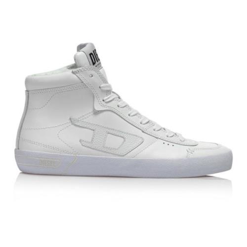 Witte Leren Mid-Top Sneakers Diesel , White , Heren