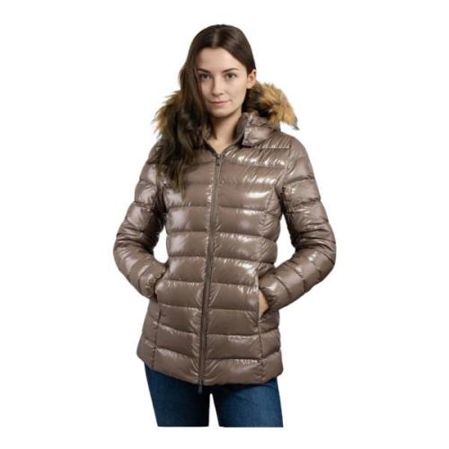 Dames Pufferjas Perle Laquee Jott , Brown , Dames