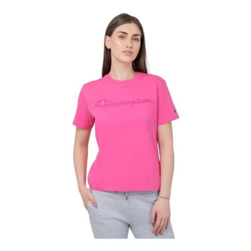 Dames T-shirt met Geborduurd Logo Champion , Pink , Dames