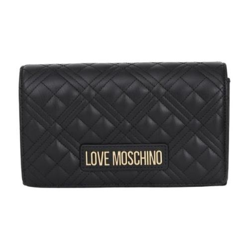 Gewatteerde Logo Pochette Tas Zwart Love Moschino , Black , Dames