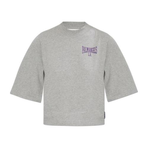 T-shirt met logo Palm Angels , Gray , Dames