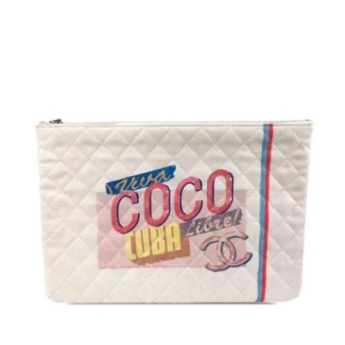 Pre-owned Canvas wallets Chanel Vintage , White , Dames